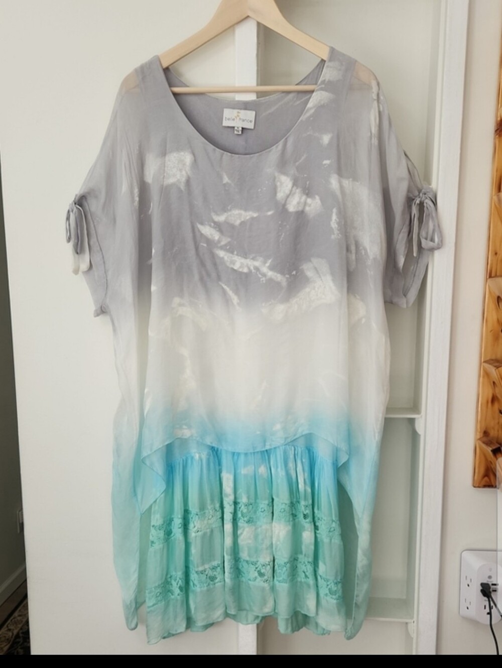 Belle France Silk Ombre Dress XL Italy Boho Romantic Lace Layered Midi - Picture 8 of 16